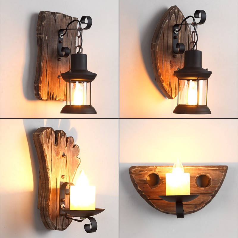 Lighting Decoration On Wall - ไม้ผนังสำหรับห้องนั่งเล่นไม้ LED Sconces คาเฟ่บาร์ห้องนอนข้างเตียงสไตล์อุตสาหกรรมการตกแต่งบ้านผนังกรอบไฟ