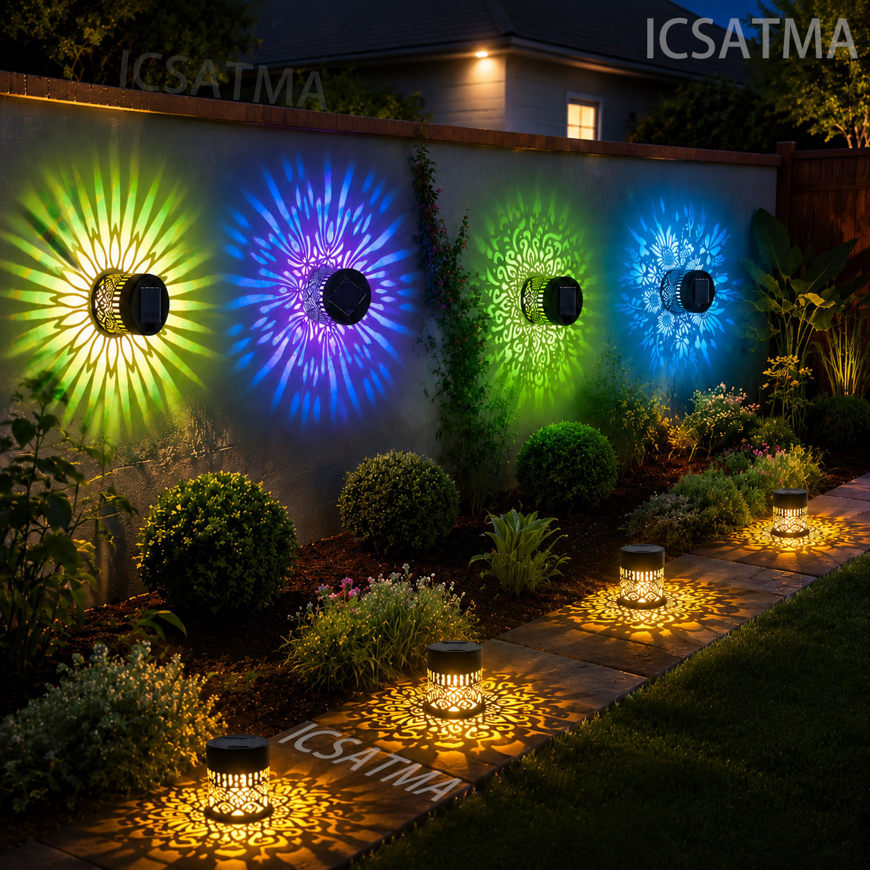 Lighting Decoration On Wall - โคมไฟติดผนังลายแมนดาลาพลังงานแสงอาทิตย์ ไฟ LED สำหรับรั้วสวน ไฟ RGB
