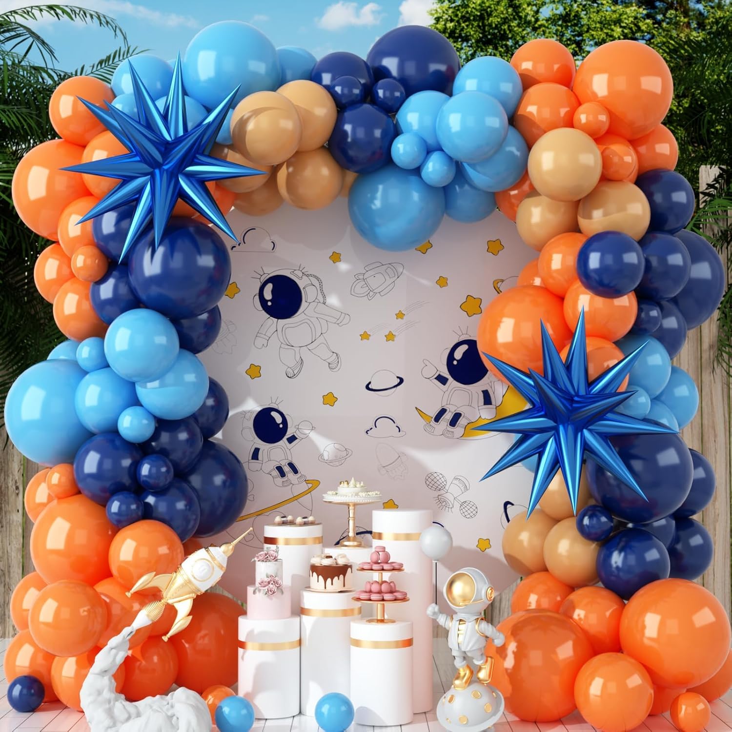 Orange Lighting Decor - ชุดลูกโป่งยางสีส้มและสีน้ำเงิน 137 ชิ้นเหมาะสำหรับงานเลี้ยงวันเกิด งานแต่งงาน ตกแต่งงานปาร์ตี้วันวาเลนไทน์