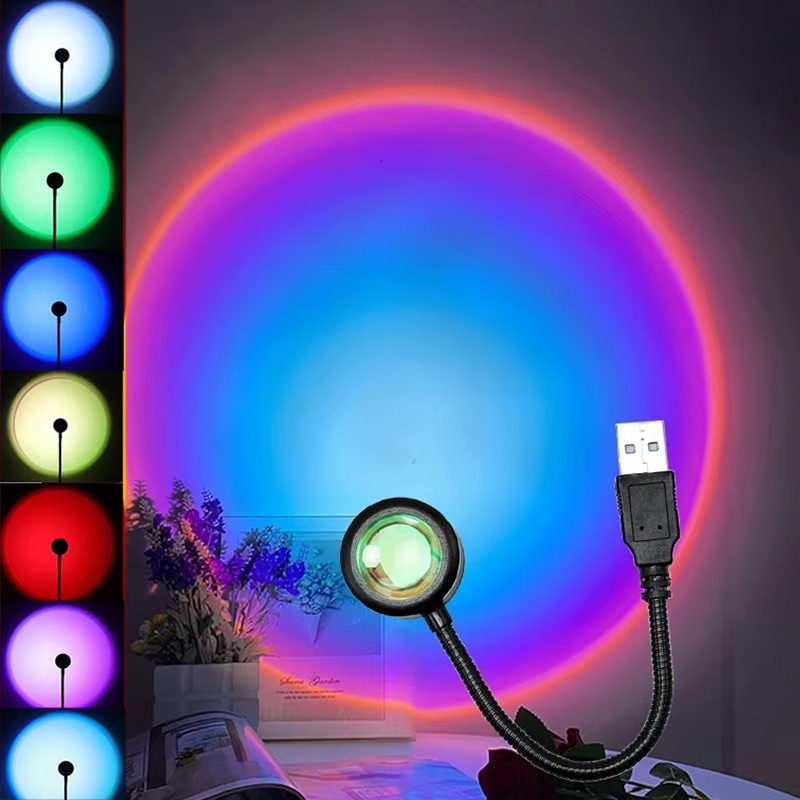 Lighting Room Decor Photo - ไฟฉายโปรเจคเตอร์ตกแต่งผนังแบบสร้างสรรค์ ไฟ LED ฉายภาพพระอาทิตย์ตก ใช้กับ USB