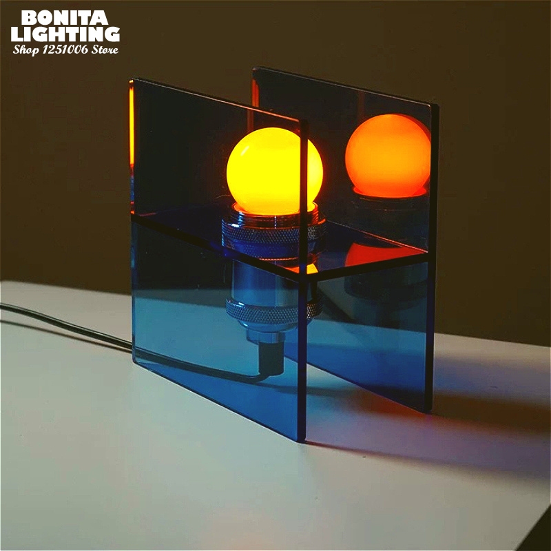 Lighting Decor Sunrise - โคมไฟตั้งโต๊ะอะคริลิกทรงเรขาคณิต สไตล์โมเดิร์นมินิมอล โคมไฟสร้างบรรยากาศแสงพระอาทิตย์ขึ้น โคมไฟกลางคืนดีไซน์สร้างสรรค์สำหรับตกแต่งบ้านและสำนักงาน