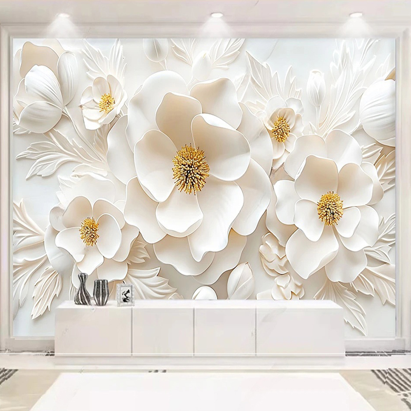 Lighting Room Decor Photo - ภาพ Relief ดอกไม้3มิติคุณภาพสูงระดับไฮเอนด์หรูหราบางวอลล์เปเปอร์รูปภาพห้องนั่งเล่นศึกษาการตกแต่งบ้านพื้นหลังห้องนอน papel de parede
