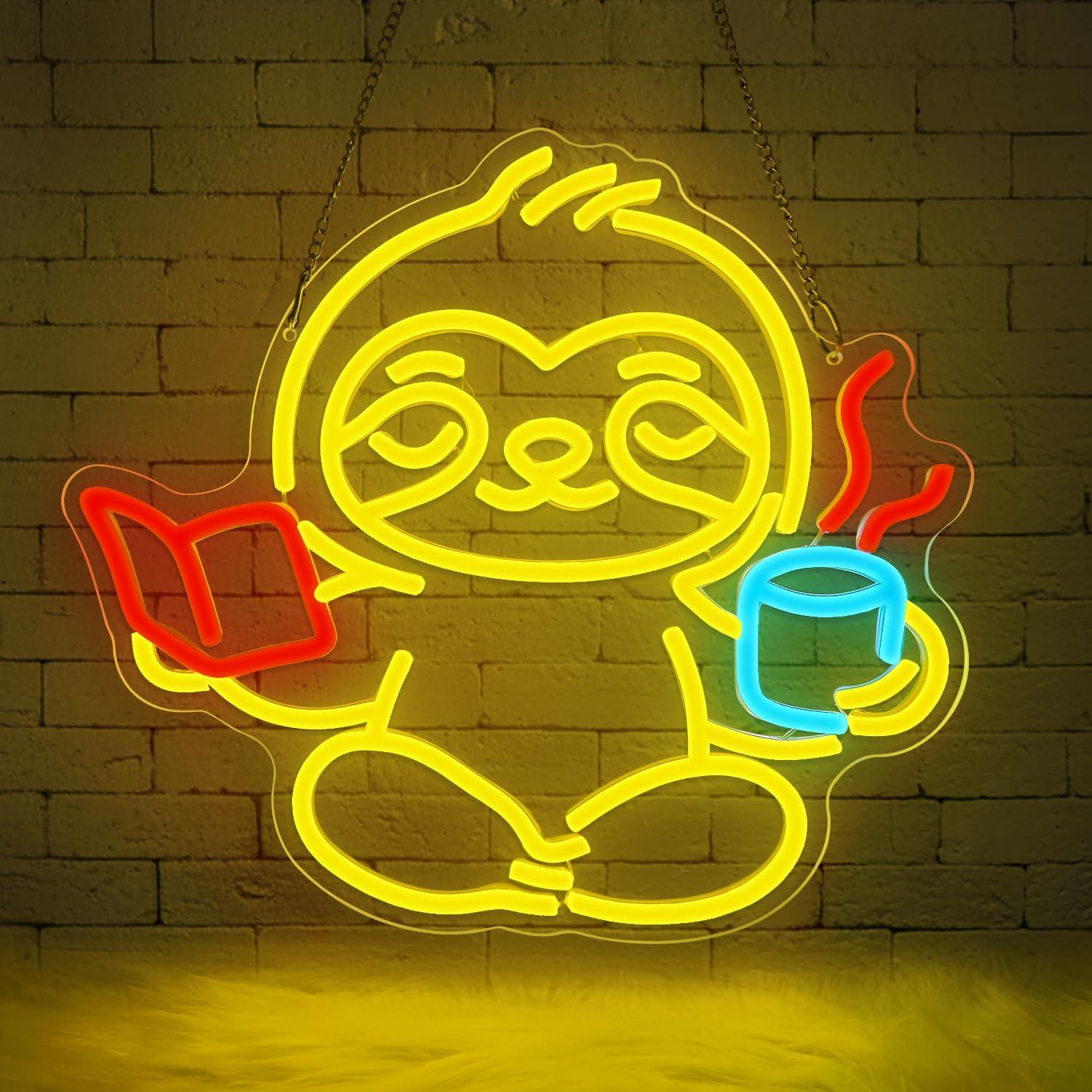 Lighting Decor Room - ป้ายไฟนีออนรูปสลอธ ไฟ LED ปรับความสว่างได้ ใช้พอร์ต USB