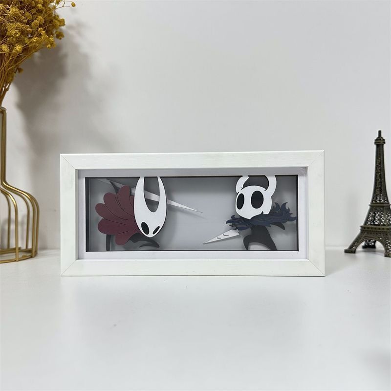 Decor Lighting Fans - กล่องไฟกระดาษตัดลาย Hollow Knight ไฟ LED สำหรับตกแต่งโต๊ะทำงาน