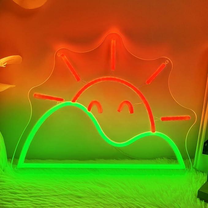 Lighting Decor Sunrise - ป้ายไฟนีออนรูปพระอาทิตย์ขึ้น ไฟ LED ปรับความสว่างได้ผ่าน USB สำหรับตกแต่งห้องนอน
