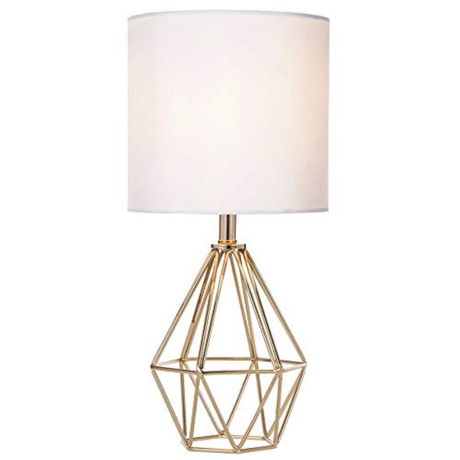 Geometric Lamp Shade - โคมไฟตั้งโต๊ะขนาดเล็กสำหรับห้องนอน ดีไซน์ทันสมัย ฐานโลหะทรงเรขาคณิต โคมไฟข้างเตียงพร้อมฐานโลหะทรงเรขาคณิต โป๊ะผ้าสีขาว ดีไซน์น่ารัก