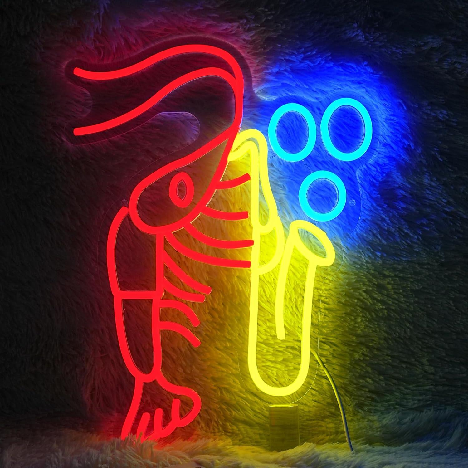 Vintage Lighting Decor - ป้ายไฟนีออนรูปกุ้งก้ามกราม แซกโซโฟน ดนตรีแจ๊ส วินเทจ ไฟ LED