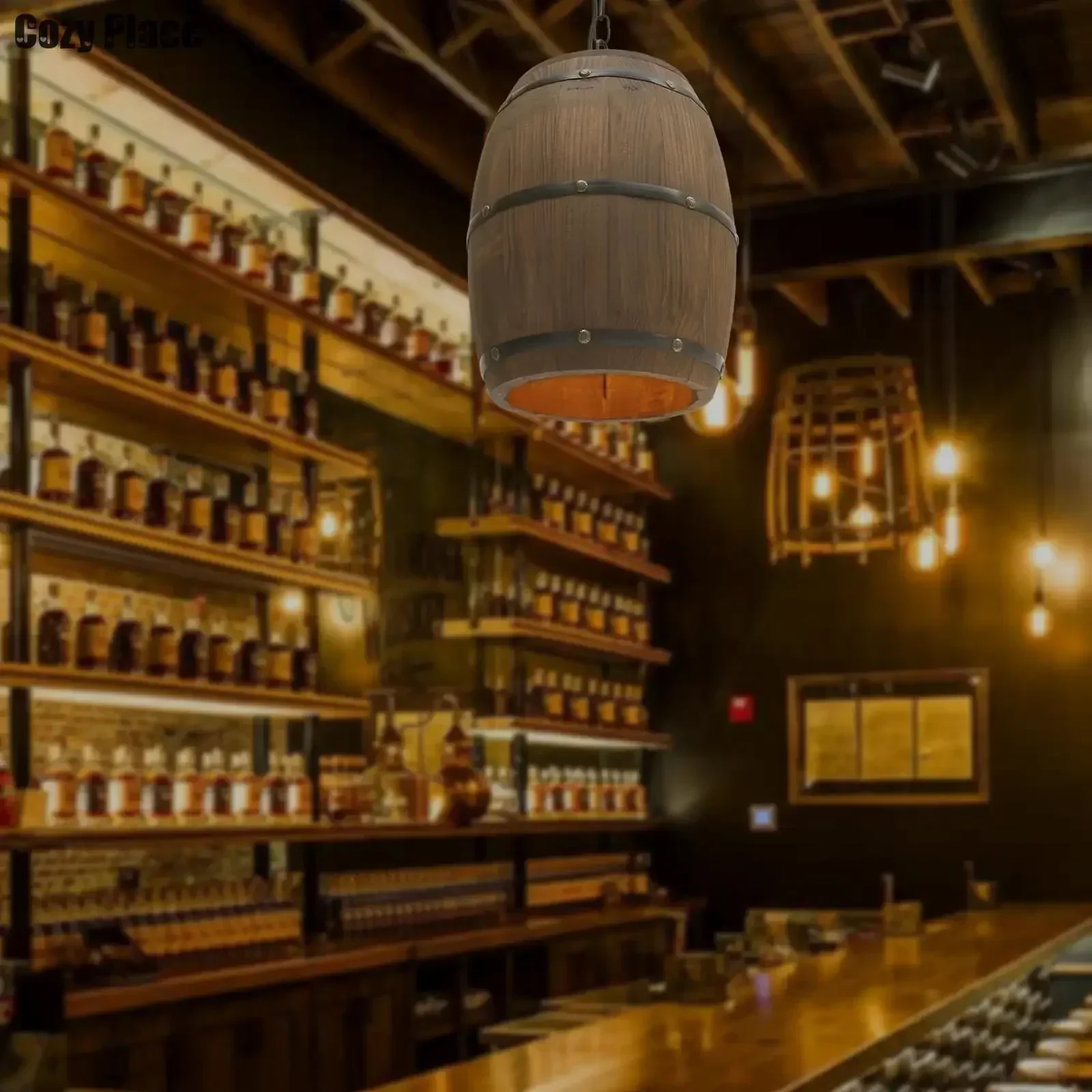Lighting Decor Room - โคมไฟสไตล์ Rustic วินเทจ โคมไฟระย้าไม้ โคมไฟแขวนรูปถังไวน์ ของตกแต่งบ้าน