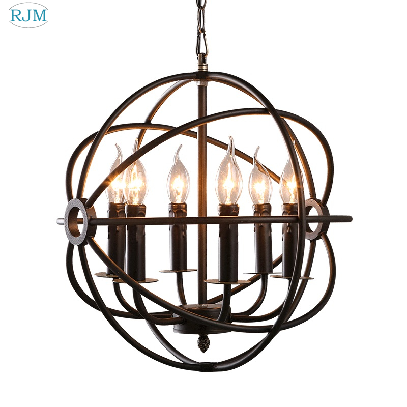 Lzpz Rui Decor Lighting Store - ลอฟท์อุตสาหกรรมอเมริกันเทียนโคมระย้าวินเทจรอบเหล็กกรงแขวนโคมไฟสำหรับร้านอาหารบาร์ร้านขายเสื้อผ้าโคมไฟตกแต่ง