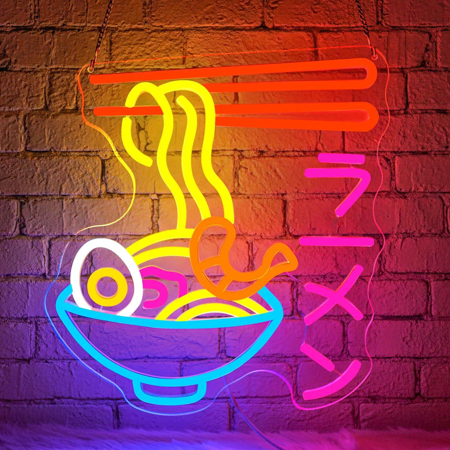 Kitchen Decor Lighting - ป้ายไฟนีออนรูปราเมน ชามบะหมี่ญี่ปุ่น ไฟ LED นีออน พร้อมป้ายไฟนีออนสำหรับร้านราเมน