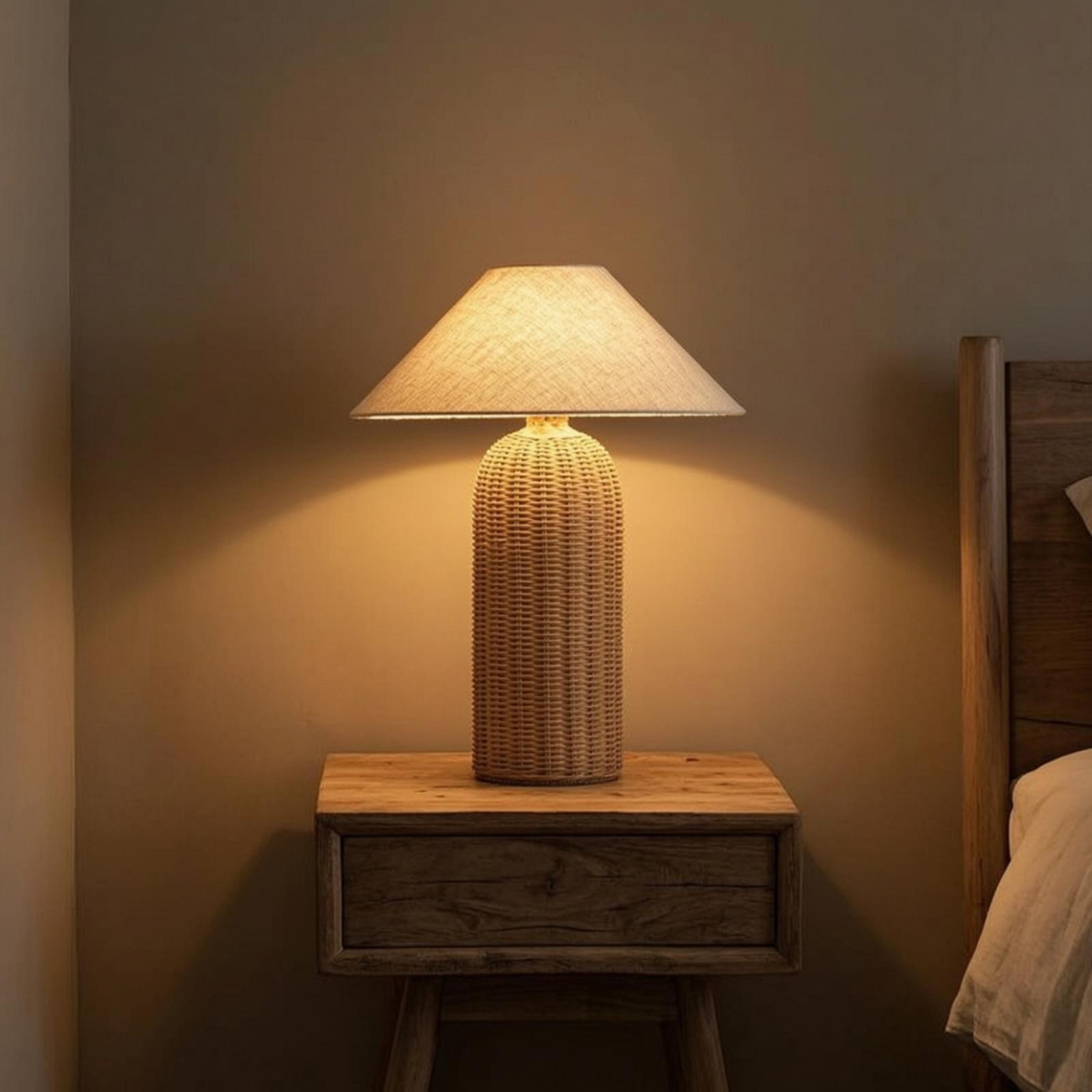 โคมไฟข้างเตียง ฐานหวาย โคมผ้า  - Decor Lighting Table Lamps บทวิจารณ์และราคา