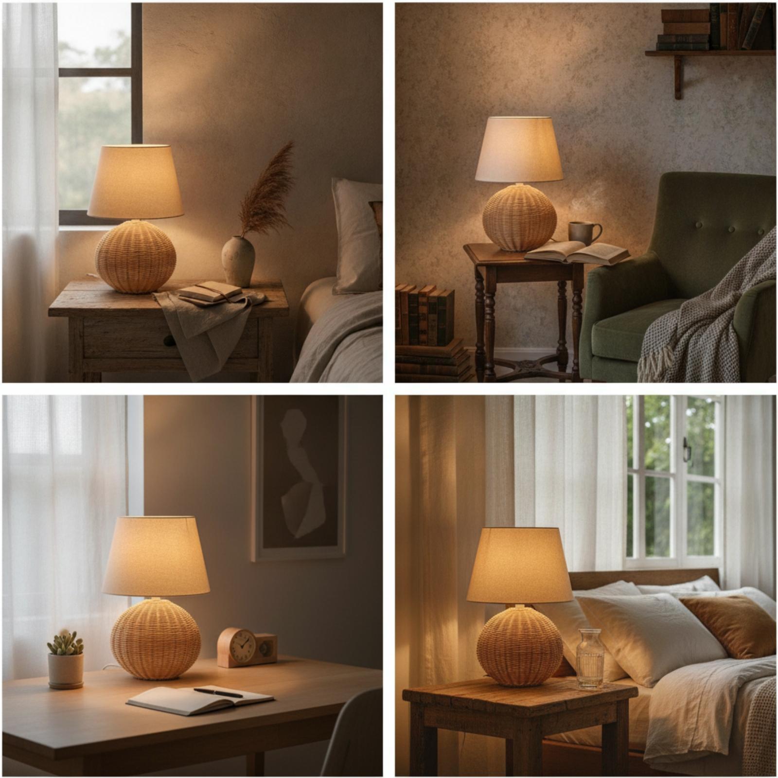 โคมไฟข้างเตียง ฐานหวาย โคมผ้า  - Decor Lighting Table Lamps บทวิจารณ์และราคา