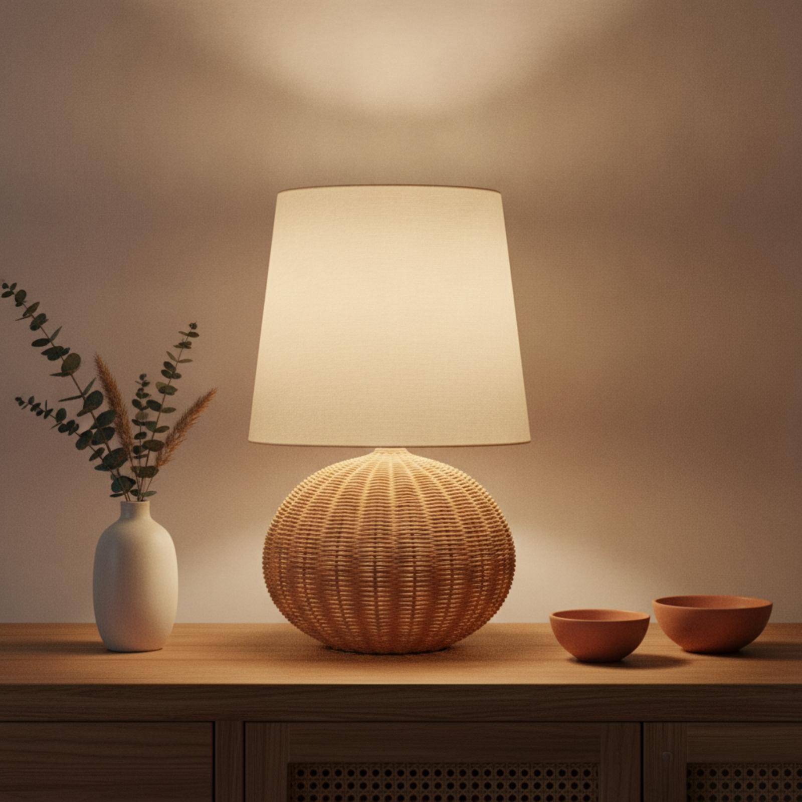 โคมไฟข้างเตียง ฐานหวาย โคมผ้า  - Decor Lighting Table Lamps บทวิจารณ์และราคา