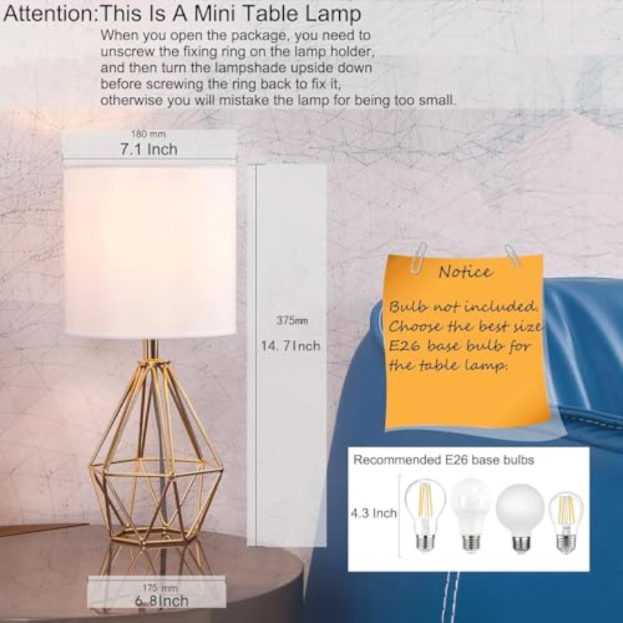 โคมไฟตั้งโต๊ะขนาดเล็กสำหรับห้อ - Geometric Lamp Shade บทวิจารณ์และราคา
